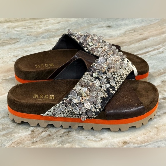 Women’s MSGM Jeweled brown leather chunky platform slide sandals- Size 37 - Picture 2 of 8